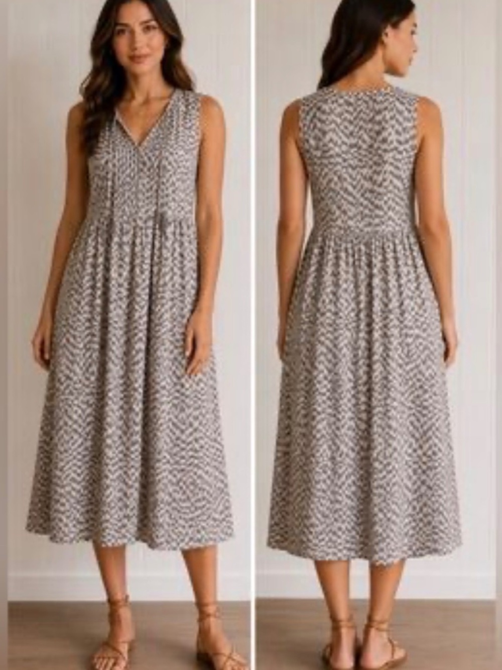 Universal Thread Sleeveless Midi Dress Large Gray Houndstooth Tassel Tie NEW